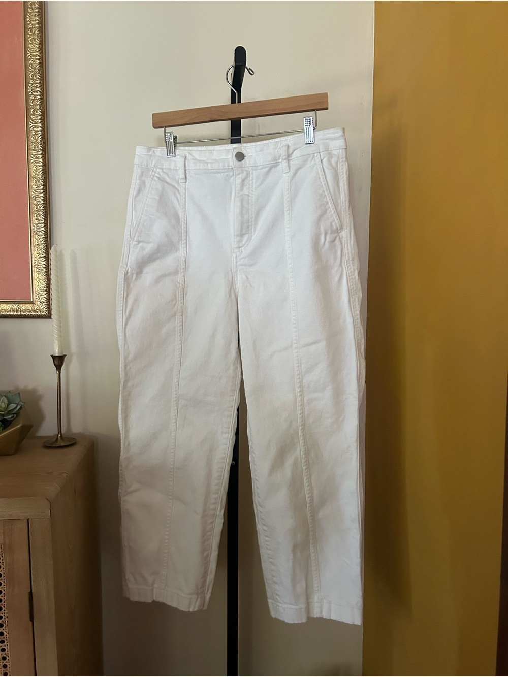 Everlane Seamed Straight Leg Pants Cotton Bone White Size 14